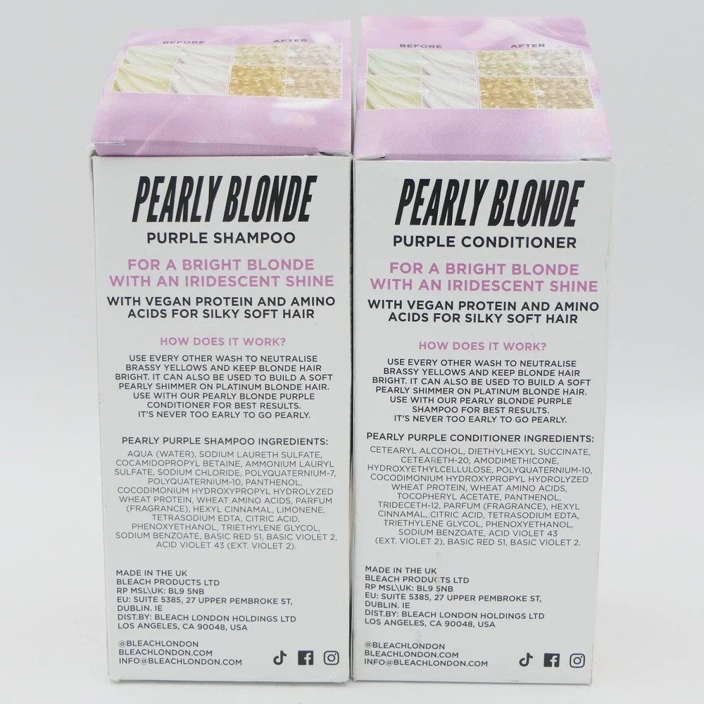 Bleach London Pearly Blonde Purple Shampoo & Conditioner Set 8.45 oz Ea Bottle